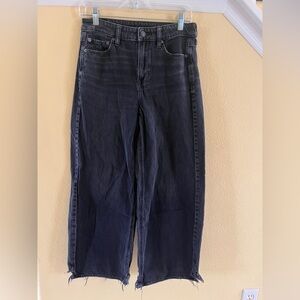 American Eagle Black Super High Rise Wide Leg Baggy Ankle Jeans Sz 4